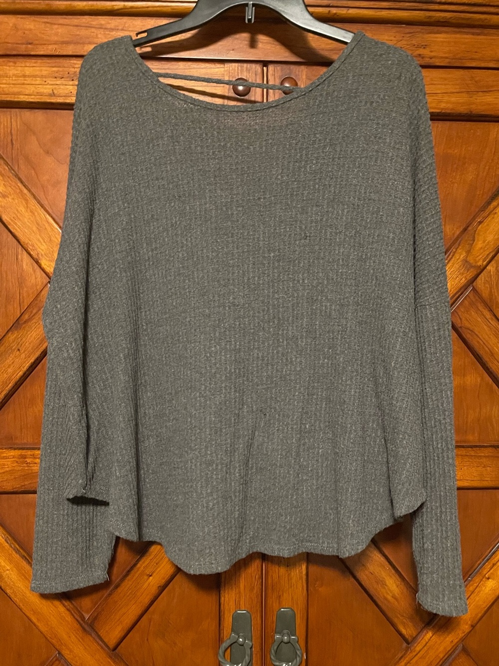 Molly Green - Relaxed Gray Waffle Knit Long-Sleeve Top